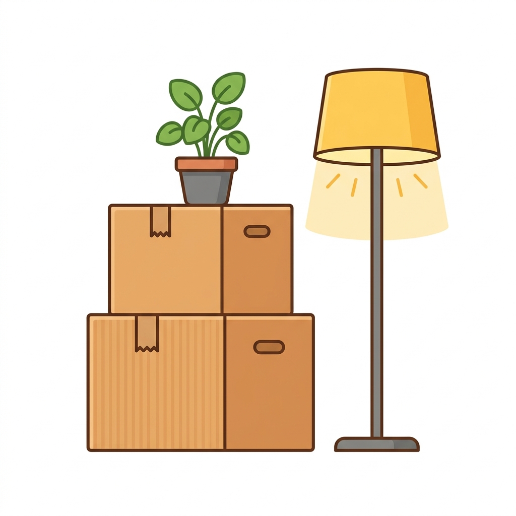 Moving boxes and lamp